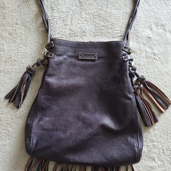 Emanuel Ungaro Paris Leather Fringe Crossbody Bag Boho Hippie Festival Purse - Picture 7 of 16